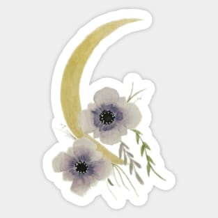 Golen Cresent Moon watercolor painting with violets Sticker